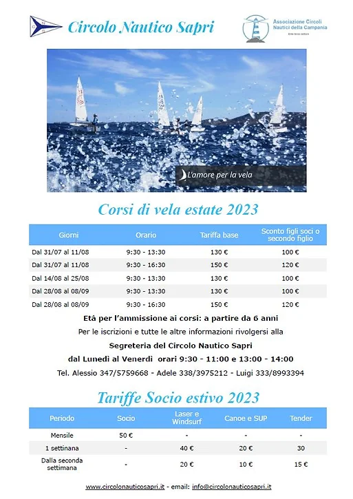 tabella corsi vela CNS 2023